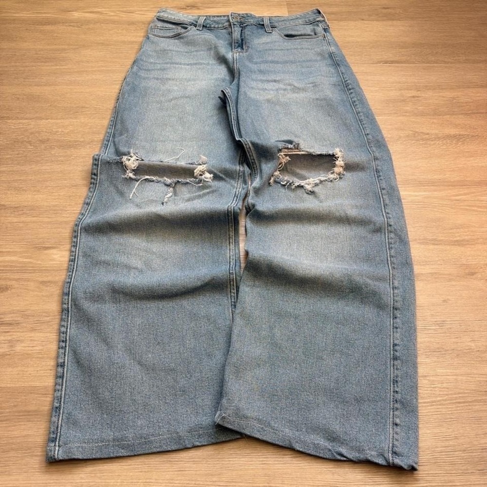 32x28 Blue Distressed Faded Baggy Wide Leg Denim Jeans Y2K